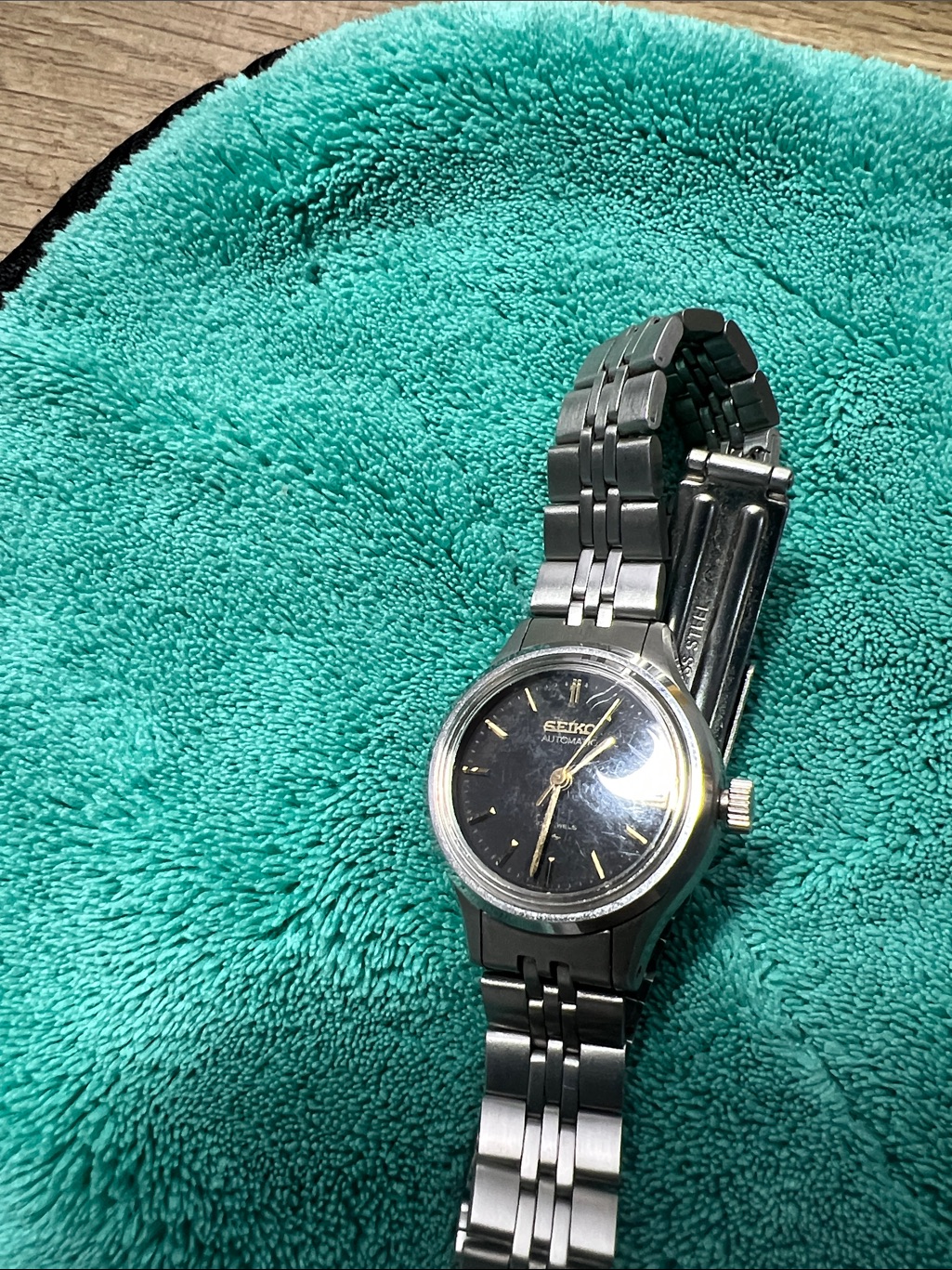 Seiko Womens Stainless Steel Automatic Watch Black Dial